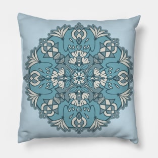 Muted Blue Lotus Mandala Pillow