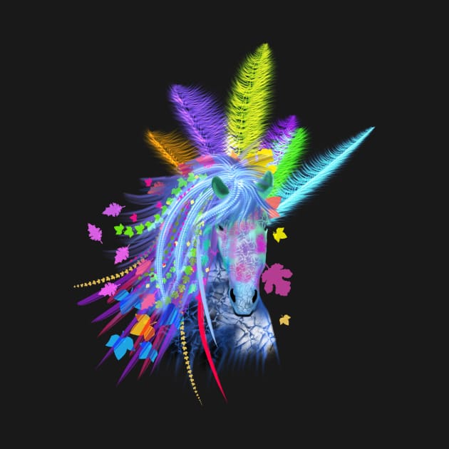 Tribal Horse with feathers Unicorn Horse head by starchildsdesigns