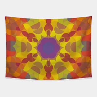 Retro Mandala Flower Yellow Orange and Purple Tapestry