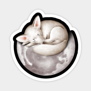 Cute arctic fox sleeping on the moon. Magnet