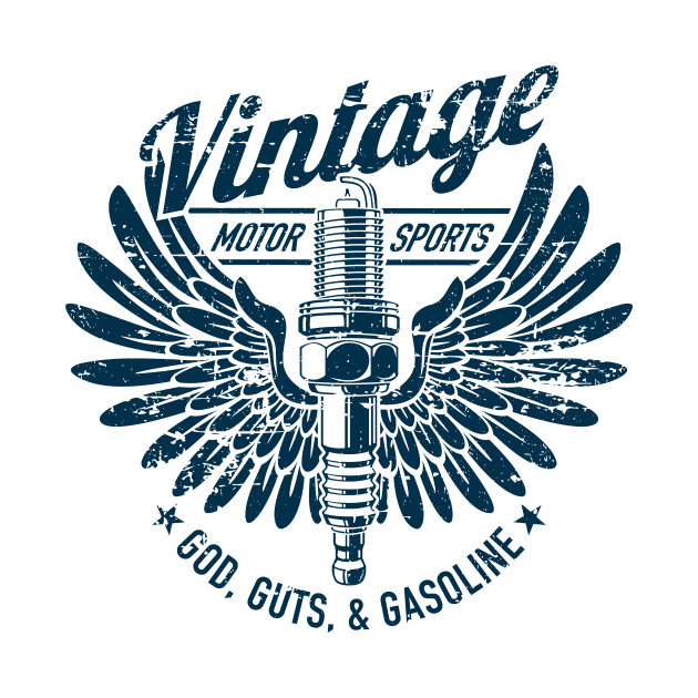 Vintage Motorsports God, Guts and Gasoline Spark Plug Design by hobrath