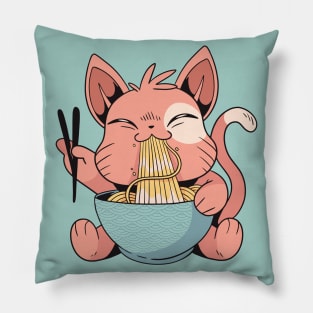 Cartoon Cat Eating Ramen Pillow