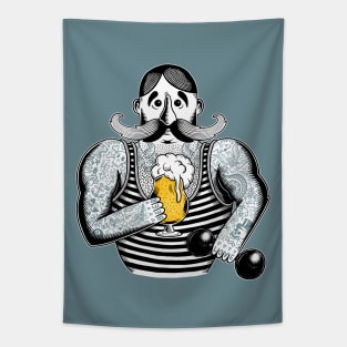 Tattooed Circus Strongman Beer Lover Tapestry