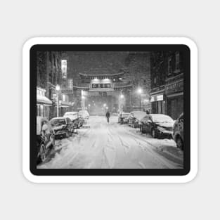 Chinatown Snow storm Boston MA Chinatown Gate Black and White Magnet