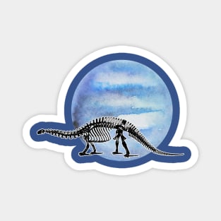 Dinosaur Skeleton in Space Pale Blue Planet Magnet