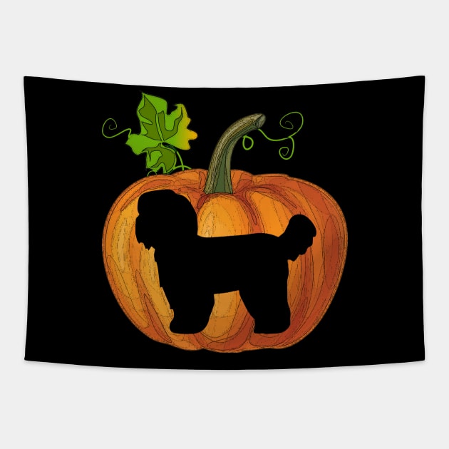 Shih tzu in pumpkin Tapestry by Flavie Kertzmann