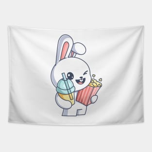 Bunny with popcorn and drink Tapestry