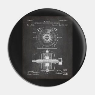 Tesla Generator Patent - Electrician Maker Workshop Art - Black Chalkboard Pin