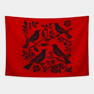 Lino Cut Birds Tapestry