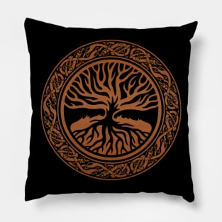 Tree of life  -Yggdrasil and  Runes Faux Leather Pillow