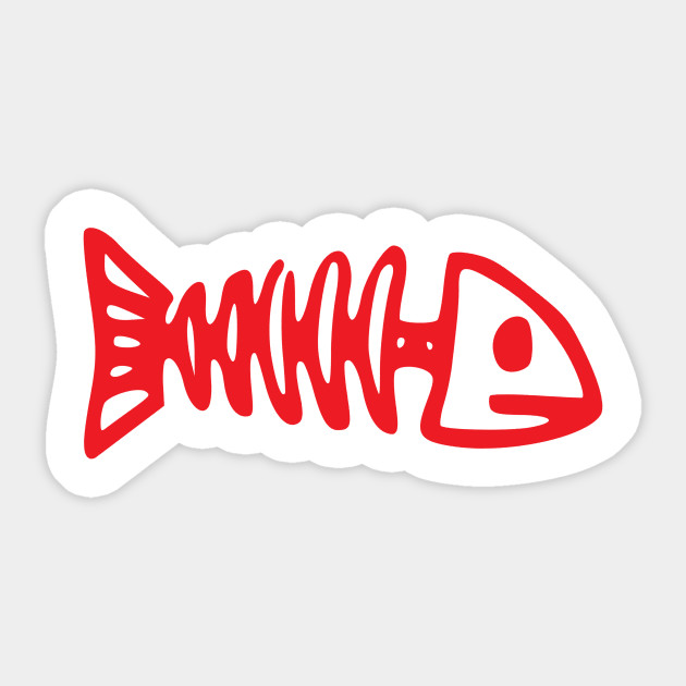 Red Fish Skeleton Fish Sticker Teepublic
