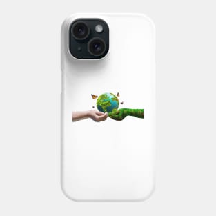 Human Hand Holding a Globe on Transparent Backgrounds Phone Case