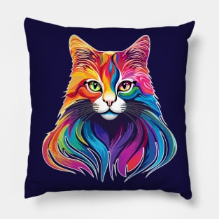 Cat Portrait Rainbow Colors Pillow