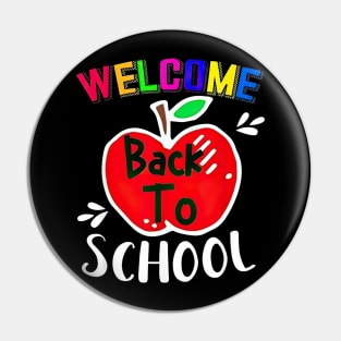 Welcome Back To School Red Apple Happy First Day Of School Pin