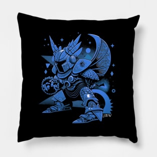 evil armored knight in blue art ecopop cartoon Pillow