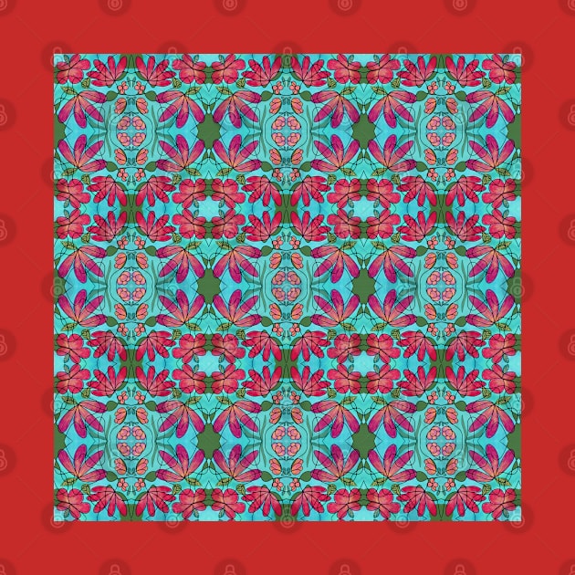 NEUROGRAPHIC RED & GREEN FLOWERS PATTERN by FLOWER_OF_HEART