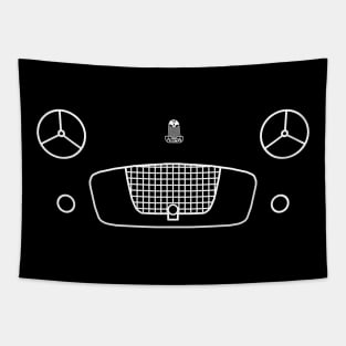 Triumph TR2 classic 1950s British roadster sports car minimalist front outline graphic (white) Tapestry