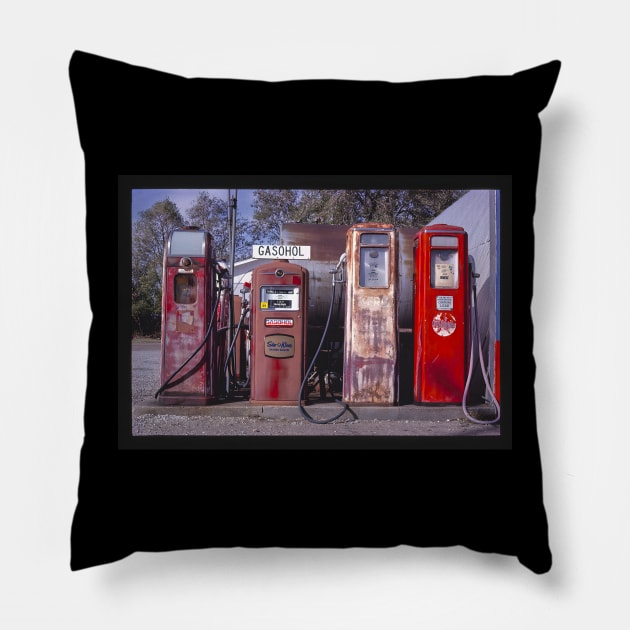 Vintage gas pumps Pillow by Dancing Art