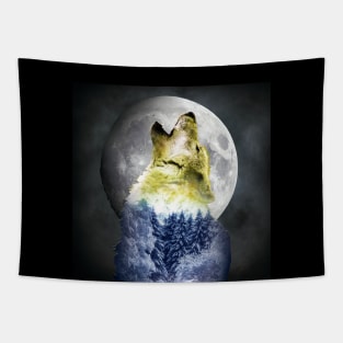 Wolf Night Winter Moon Tapestry