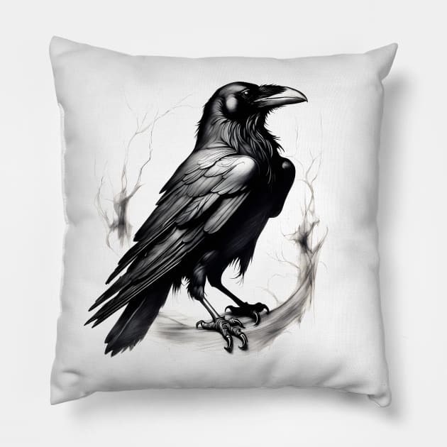 Raven Pillow by BloomBeyondShadows