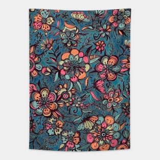 Sweet Spring Floral - soft indigo & candy pastels Tapestry