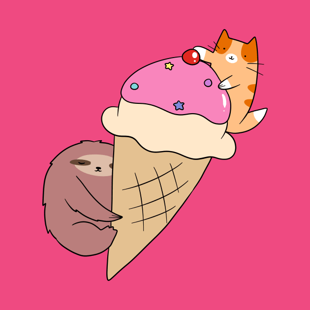 Cat and Sloth Icecream Cone by saradaboru