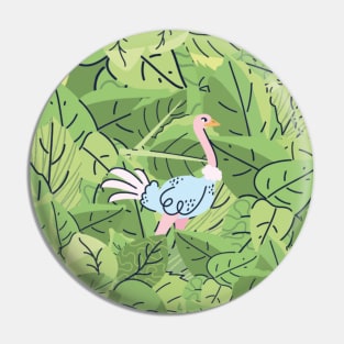 Ostrich in Leaves Pin