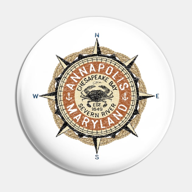 Annapolis, Maryland, with Blue Crab on Wind Rose Pin by jcombs