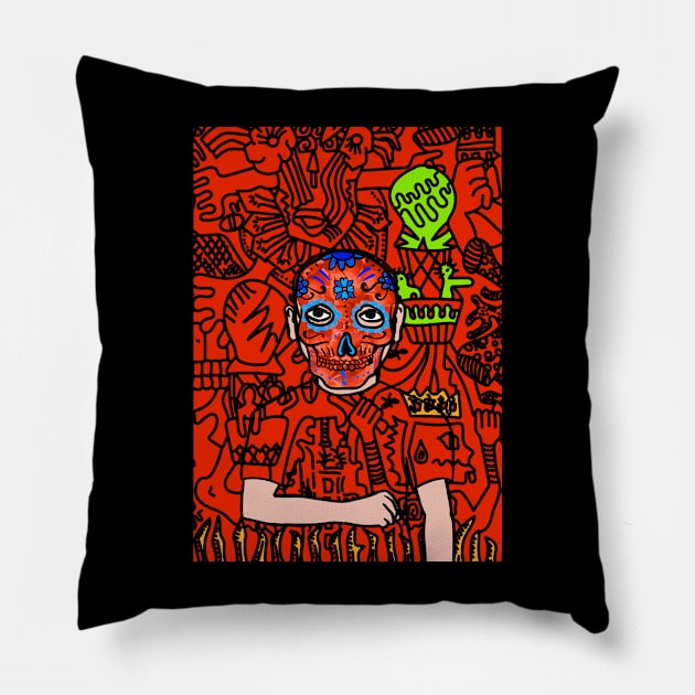 Mysterious Glyphs" - Unique MaleMask NFT with MexicanEye Color and Artistic Charm Pillow by Hashed Art