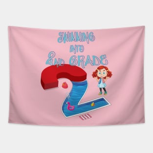 Swimming Into 2nd Grade Back To School Girl Tapestry