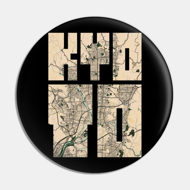 Kyoto, Kansai, Japan City Map Typography - Vintage Pin by deMAP Studio