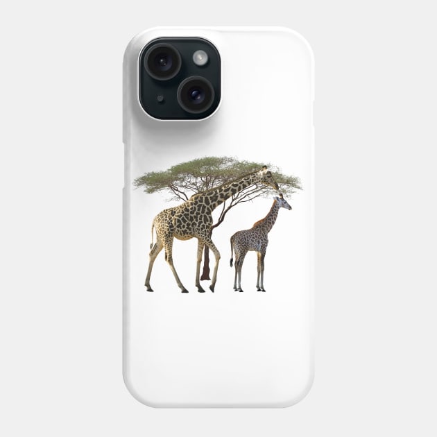 Giraffe-Mama with a Baby - Safari in Kenya / Africa Phone Case by T-SHIRTS UND MEHR