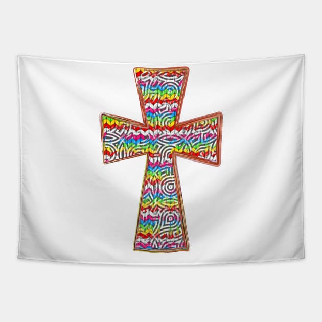 Colorful Cross. Religious. Tapestry by Satic