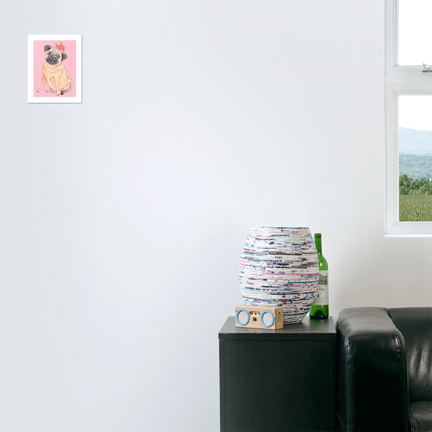 Pug With Flower Pug Posters And Art Prints Teepublic