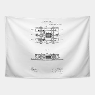 Electric Railway Motor Vintage Patent Hand Drawing Tapestry