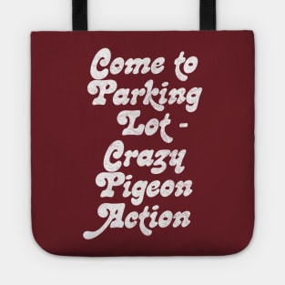 Come to parking lot. Crazy pigeon action. Tote