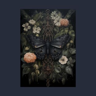 gothic botanical moth black T-Shirt