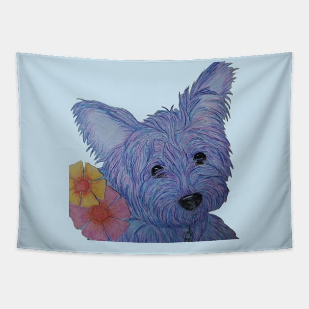 Blue Yorkie Tapestry by Waterink Studio