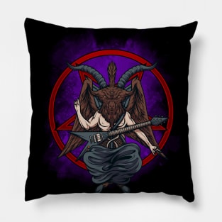 Heavy Metal Sabbatic Goat Flying V Guitar Player | Horns Up Pillow