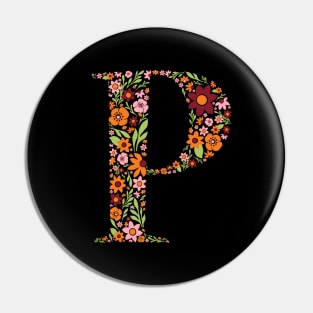 Retro Floral Letter P Pin