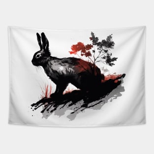 Year of the Rabbit Asian Ink Sumi-e Tapestry