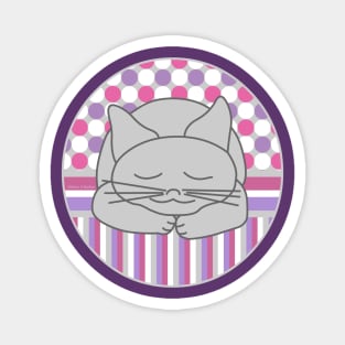 Sleeping Gray Cat Pink Pattern Oval Magnet