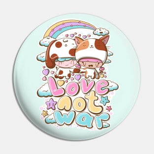 Cat and dog Love not war in kawaii style Pin