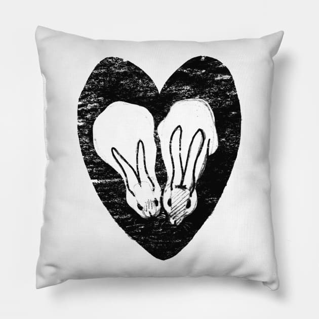 Huddling Rabbits Pillow by crumpetsandcrabsticks