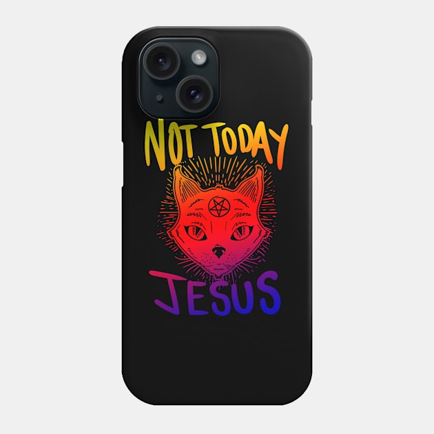 Not Today Jesus Rainbow Satanic Cat Gothic Gift Idea T-shirt Phone Case by dconciente