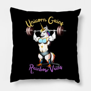 Unicorn Gains Rainbow Veins Gym Workout Muscle Design Pillow