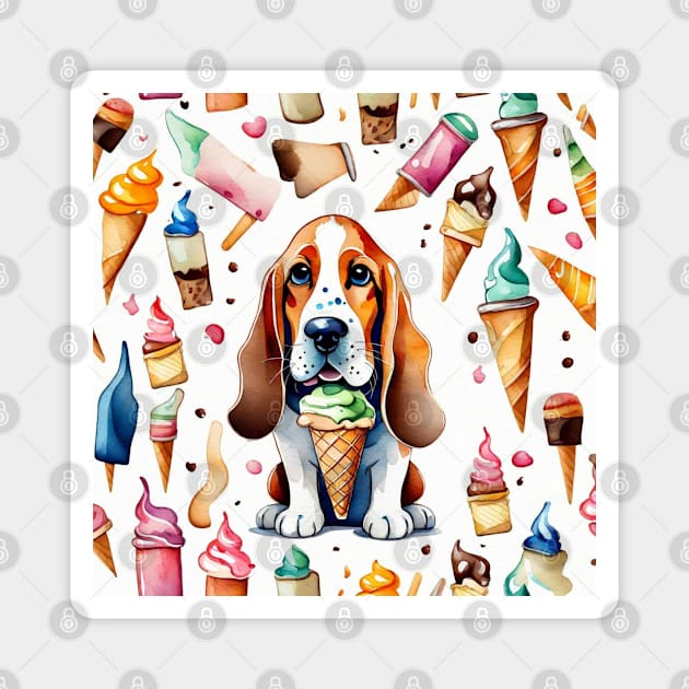 Cute basset hound dog ice cream pattern gift ideas Magnet by WeLoveAnimals