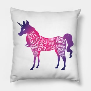 Pink Ombre Unicorn on Black - Fantasy Butcher Cuts of Meat Pillow