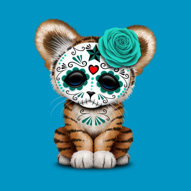 Blue Day of the Dead Sugar Skull Tiger Cub by jeffbartels