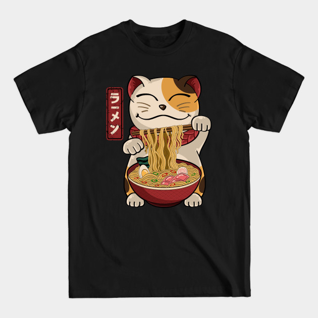 Disover Lucky Cat Eating Ramen Noodles Japanese Culture - Cat Eating Ramen - T-Shirt